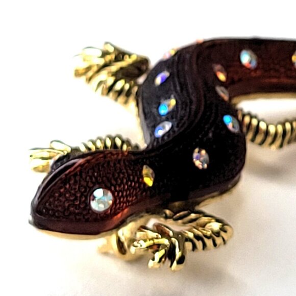 Gold Tone Lucite Aurora Crystal Lizard/Gecko Pin/Brooch - Picture 4 of 14